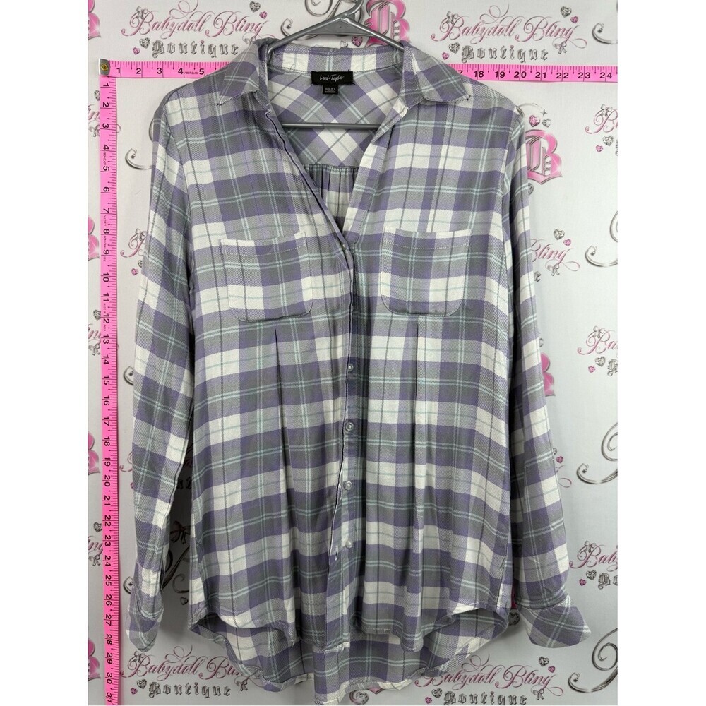 Lord & Taylor shirt button up Lavender and White Plaid Button-Down Shirt